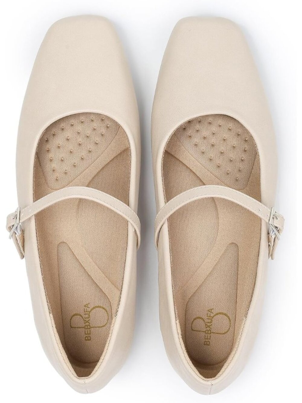 〽️Women's Mary Jane Flats Nude Leather Comfortable Dressy Adjustable Strap